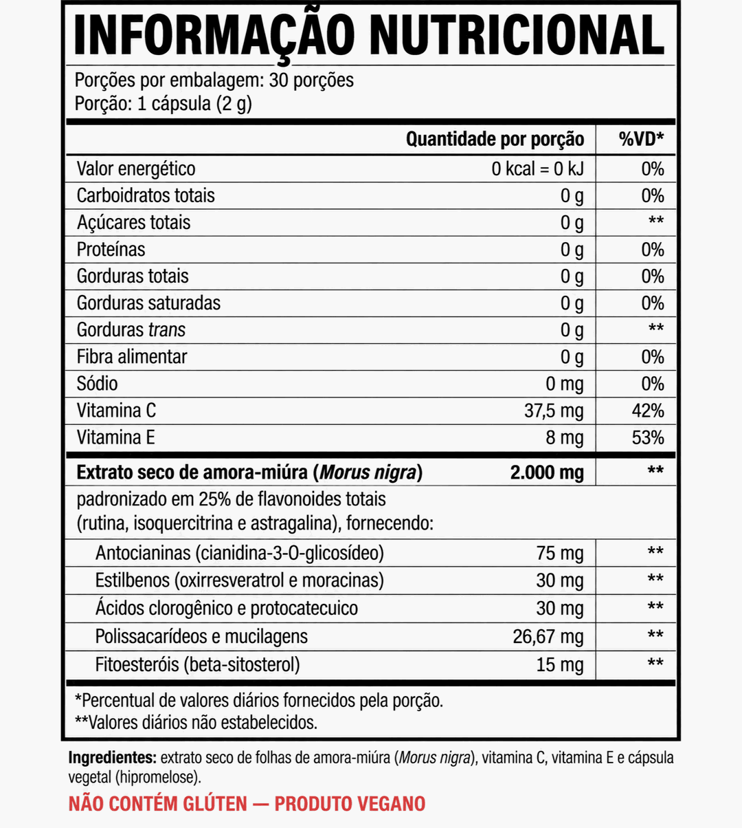 Tabela nutricional do Radiancy